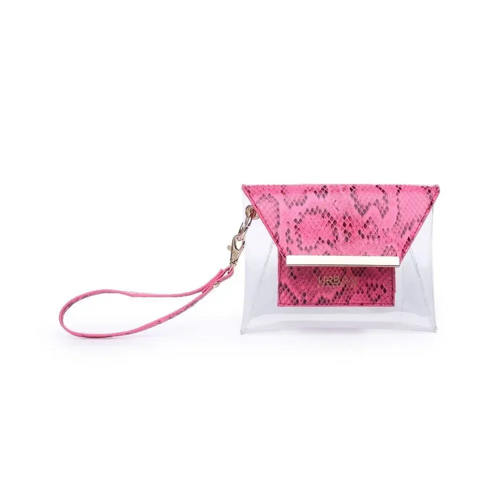 Urban Expressions NWT Snakeskin Clutch, Hot Pink & Clear